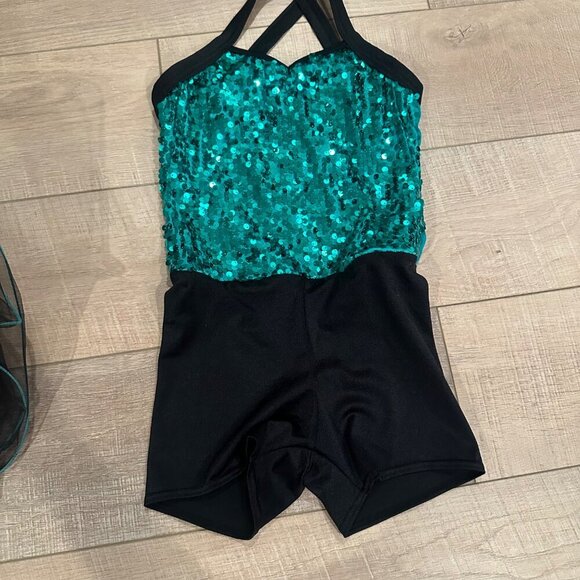 WEISSMAN MEDIUM CHILD 3 PIECE DANCE COSTUME GREEN BLACK - Picture 2 of 15